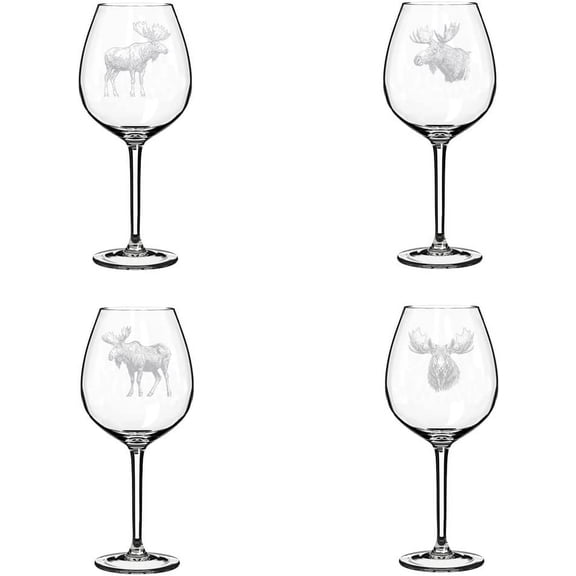 Set of 4 Wine Glass Gift Goblet Moose Collection (20 oz Jumbo)