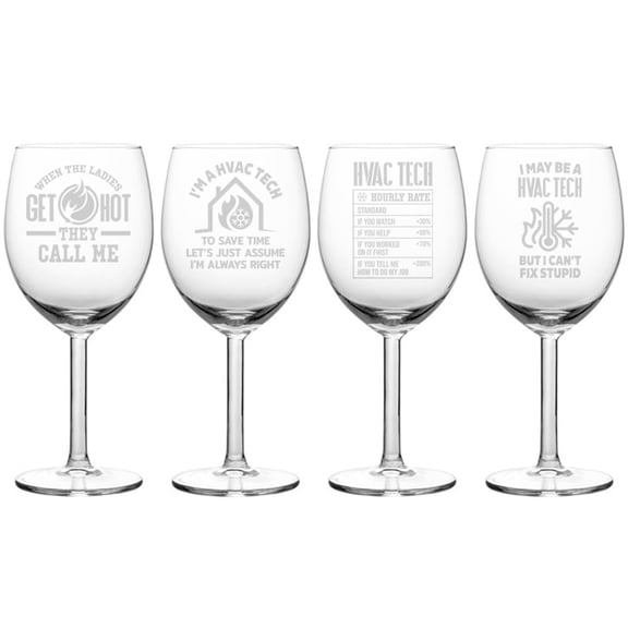 Set of 4 Wine Glass Gift HVAC Tech Collection (10 oz)