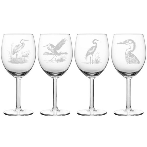 Set of 4 Wine Glass Gift Heron Bird Collection (10 oz)