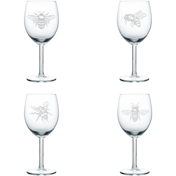 Set of 4 Wine Glass Gift Honey Bee Collection (10 oz)