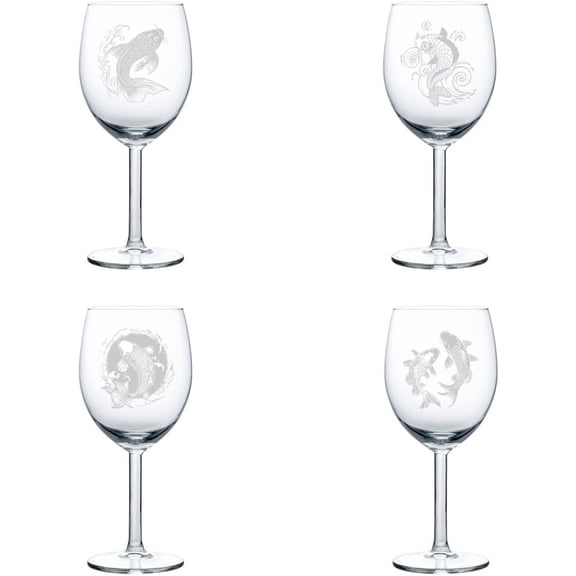 Set of 4 Wine Glass Gift Koi Fish Collection (10 oz)
