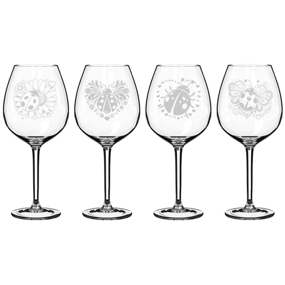 Set of 4 Wine Glass Gift Ladybug Collection (20 oz Jumbo)