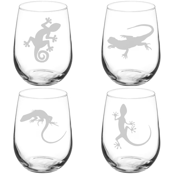 Set of 4 Wine Glass Gift Lizard Collection (17 oz Stemless)