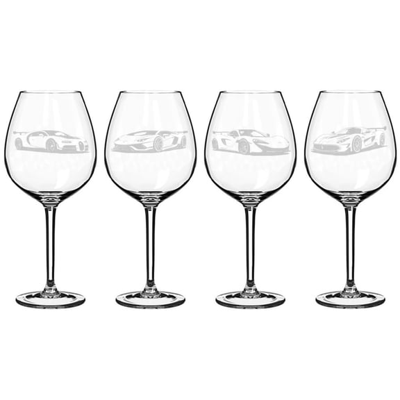 Set of 4 Wine Glass Gift Modern Super Cars Collection (20 oz Jumbo)