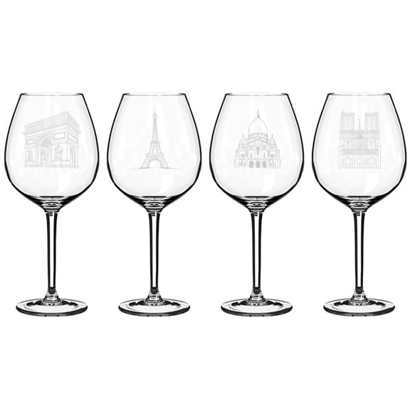 Set of 4 Wine Glass Gift Paris France Architecture Collection (20 oz Jumbo)