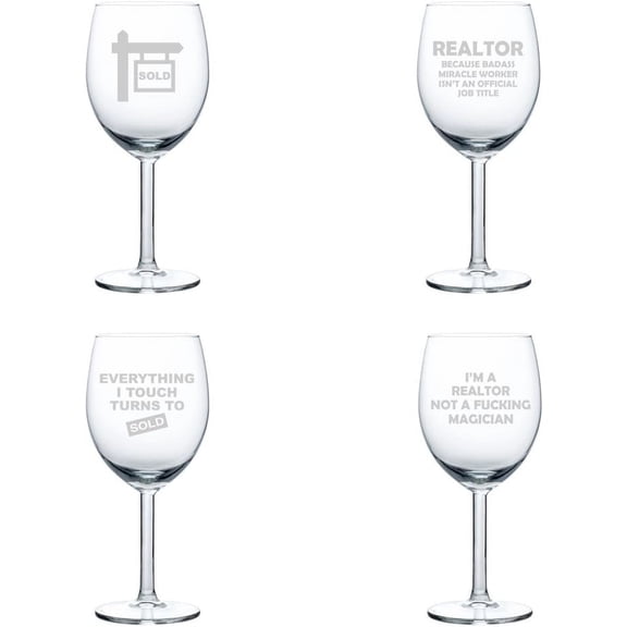 Set of 4 Wine Glass Gift Realtor Real Estate Agent Collection (10 oz)
