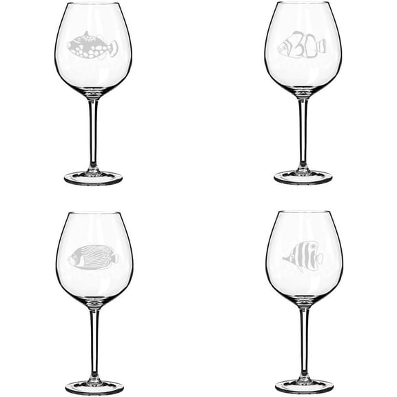 Set of 4 Wine Glass Gift Salt Water Fish Sea Collection (20 oz Jumbo)