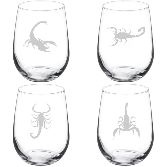 Set of 4 Wine Glass Gift Scorpion Collection (17 oz Stemless)