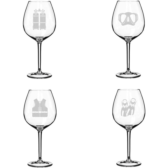 Set of 4 Wine Glass Gift Scuba Diving Diver Gear Equipment Collection (20 oz Jumbo)