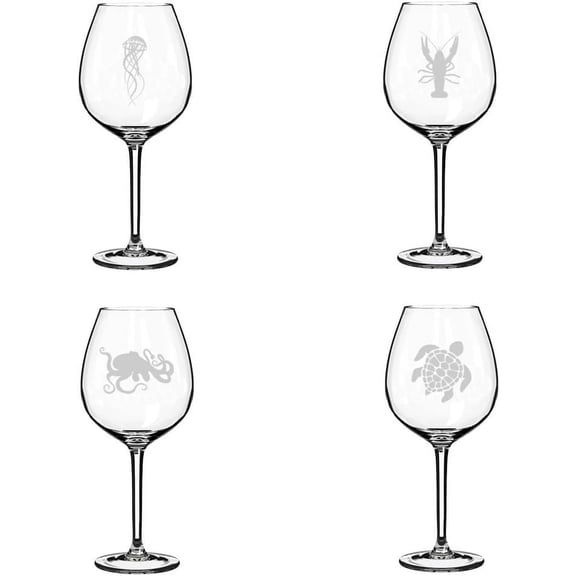 Set of 4 Wine Glass Gift Sea Ocean Life Collection One (20 oz Jumbo)