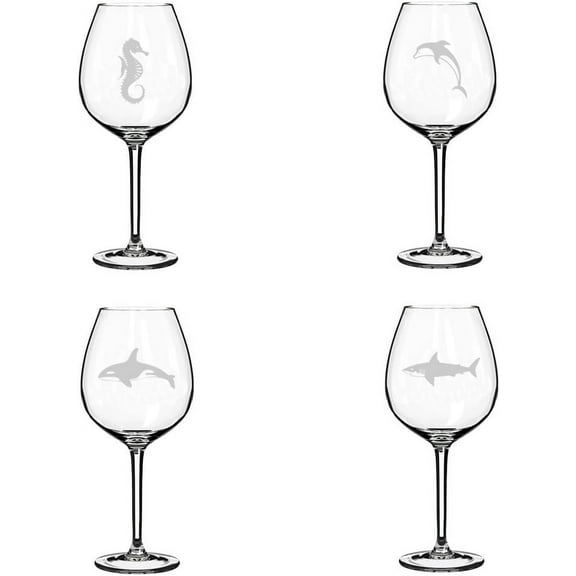 Set of 4 Wine Glass Gift Sea Ocean Life Collection Two (20 oz Jumbo)
