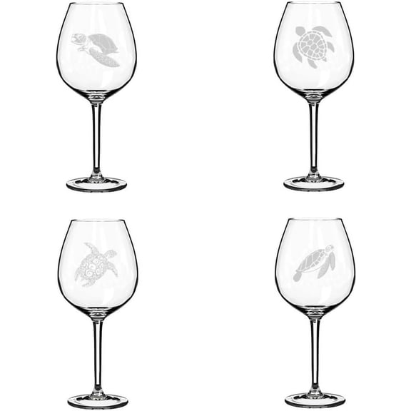Set of 4 Wine Glass Gift Sea Turtle Collection (20 oz Jumbo)