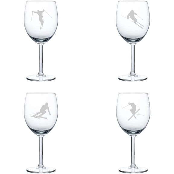 Set of 4 Wine Glass Gift Ski Skier Collection (10 oz)