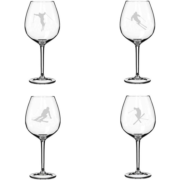 Set of 4 Wine Glass Gift Ski Skier Collection (20 oz Jumbo)