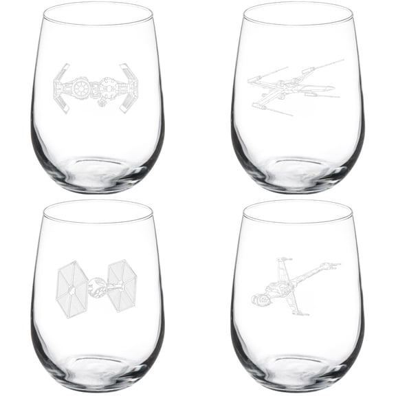Set of 4 Wine Glass Gift Spaceship Collection One (17 oz Stemless)