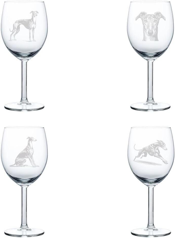 Set of 4 Wine Glass Gift Stylized Greyhound Collection (10 oz)