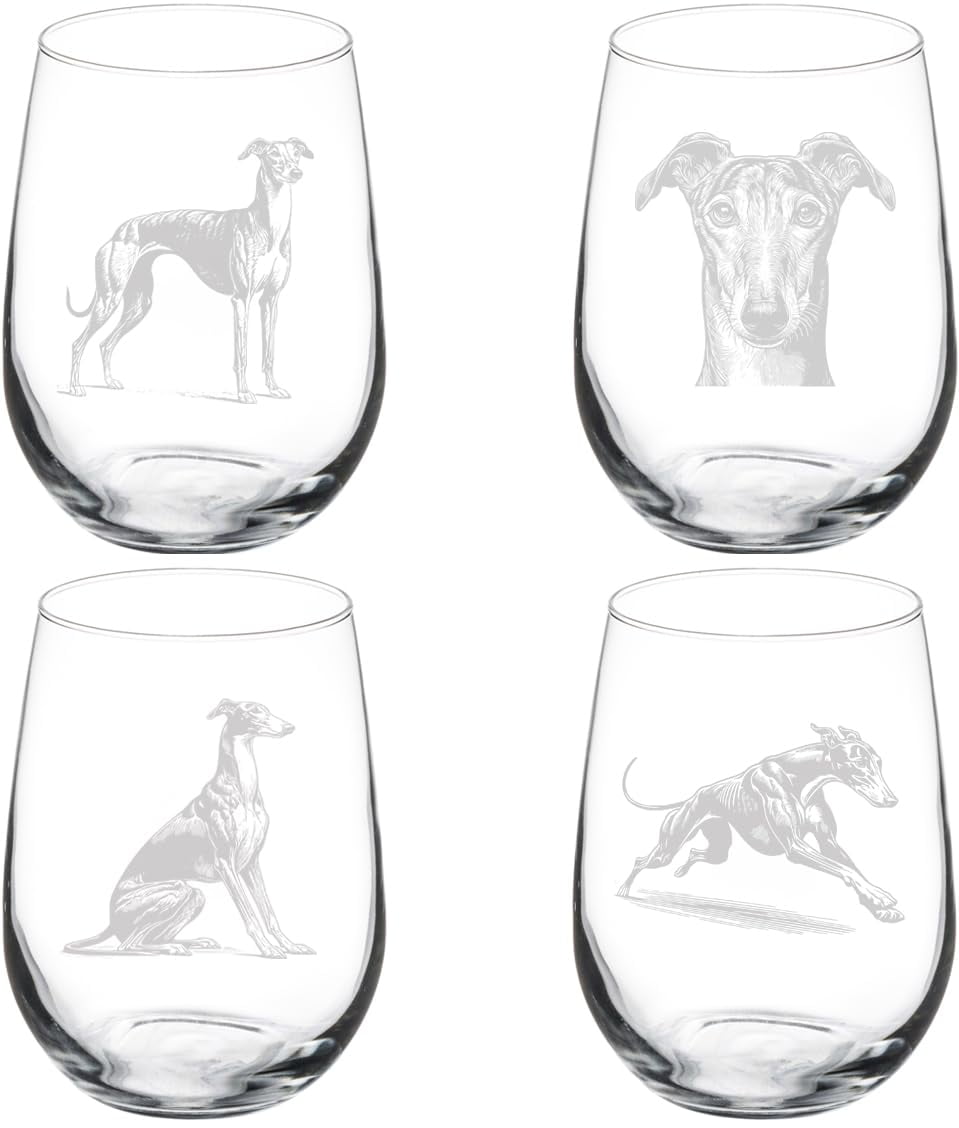 Set of 4 Wine Glass Gift Stylized Greyhound Collection (17 oz Stemless)