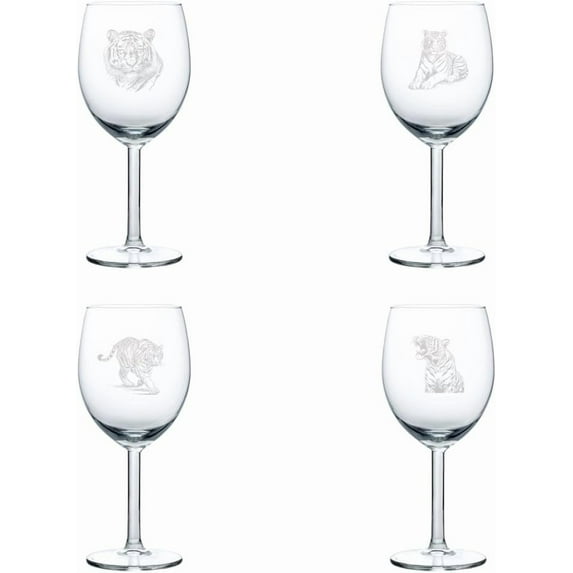 Set of 4 Wine Glass Gift Tiger Collection (10 oz)