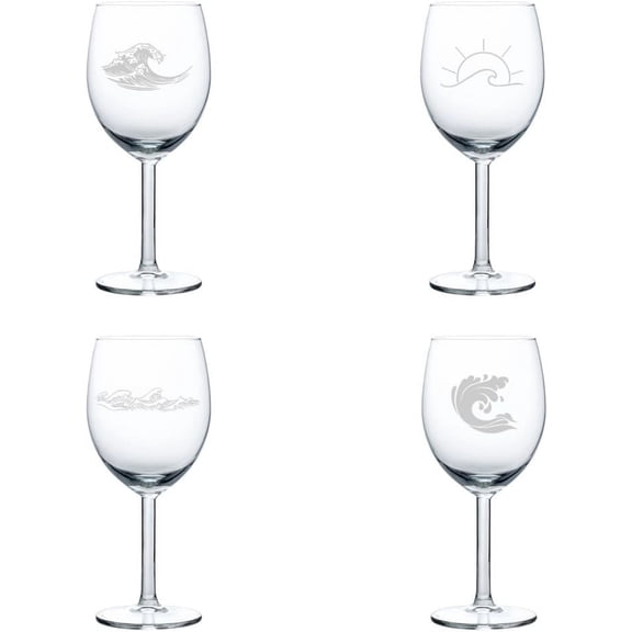 Set of 4 Wine Glass Gift Wave Ocean Lake River Collection (10 oz)