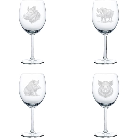 Set of 4 Wine Glass Gift Wild Boar Collection (10 oz)