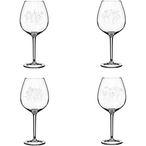 Set of 4 Wine Glass Gift Wildflowers Collection (20 oz Jumbo)