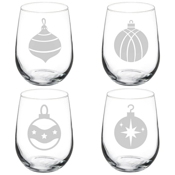 Set of 4 Wine Glass Goblet Christmas Ornament Collection (17 oz Stemless)