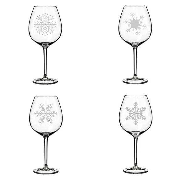 Set of 4 Wine Glass Goblet Christmas Snowflake Collection (20 oz Jumbo)