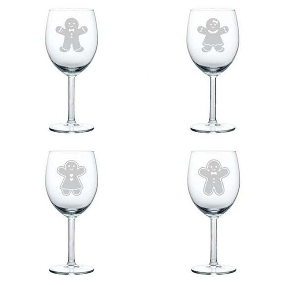 Set of 4 Wine Glass Goblet Gingerbread Christmas Collection (10 oz)