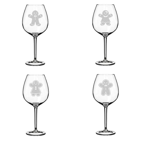 Set of 4 Wine Glass Goblet Gingerbread Christmas Collection (20 oz Jumbo)