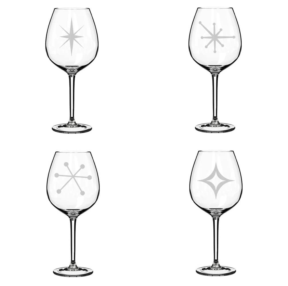 Set of 4 Wine Glass Goblet Retro Starbursts Mid Century Modern Art Deco  Collection (20 oz Jumbo) - Walmart.com
