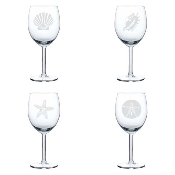 Set of 4 Wine Glass Goblet Sea Shells Sea Shore Collection (10 oz)