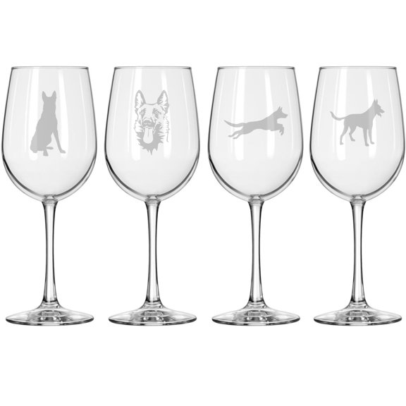 Set of 4 Wine Glass for Red or White Wine Gift Belgian Malinois Collection (16 oz Tall Stemmed)