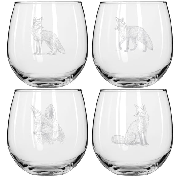 Set of 4 Wine Glass for Red or White Wine Gift Fox Collection (16 oz Stemless)