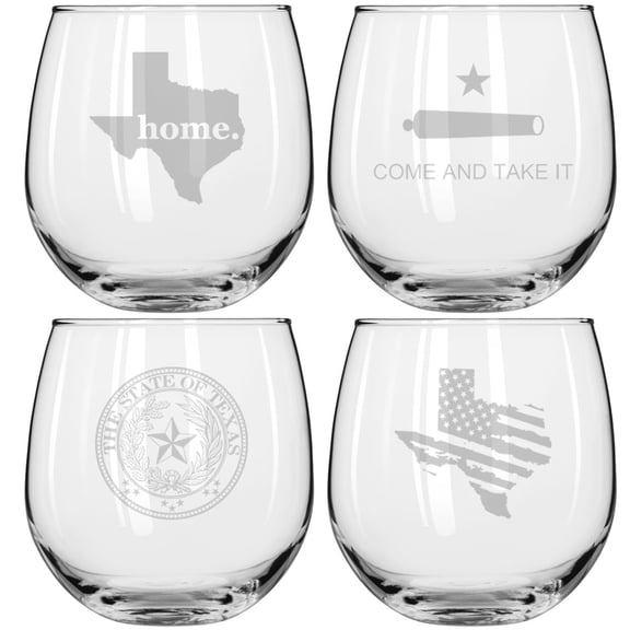 Set of 4 Wine Glass for Red or White Wine Gift Texas Collection (16 oz Stemless)