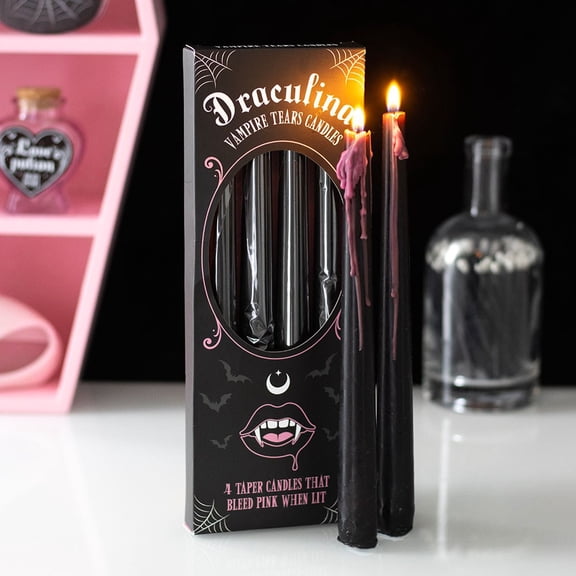 Set of 4 Witchcraft Ritual Spell Vampire Tears Dripping Pink Black Taper Candles