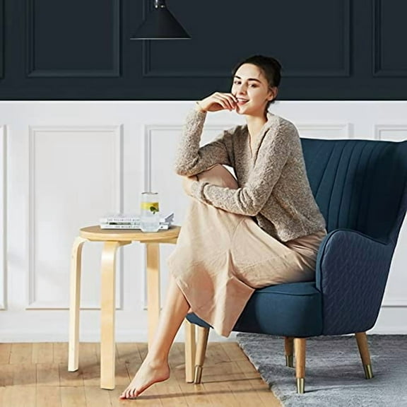 Set of 4 Wood Dining Stools with Round Top, 18-inch Bentwood Stackable Backless Stools for Kitchen, Home, Garden, Living, Classroom (Natural)