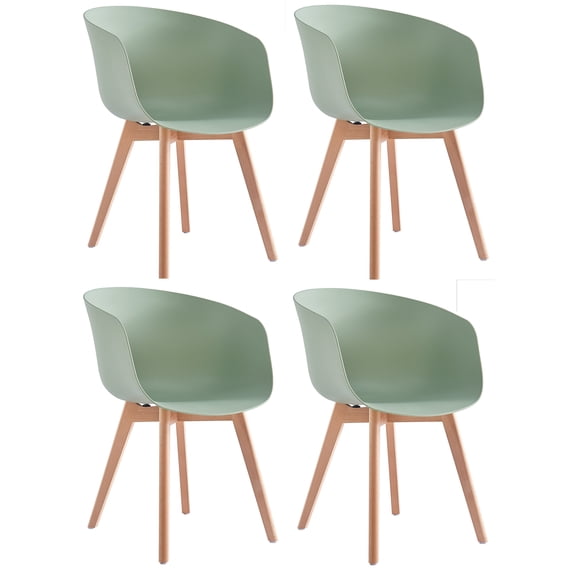 Set of 4 Wood and Mint Green Polypropylene Dining Chairs Modern Design Style Dining Room
