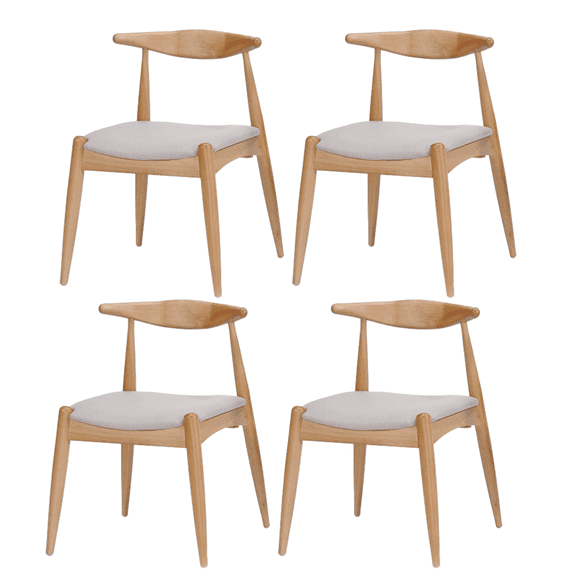 Set of 4 Wooden Dining Chairs, Mid-Century Fabric Upholstered Dining Room Chair, Farmhouse Kitchen Side Chairs with Clean Lines (Beige)