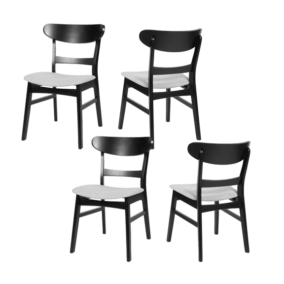 Set of 4 Wooden Dining Chairs, Modern Fabric Upholstered Dining Room Chair, Farmhouse Kitchen Side Chairs with Rubberwood Legs (Light Gray)