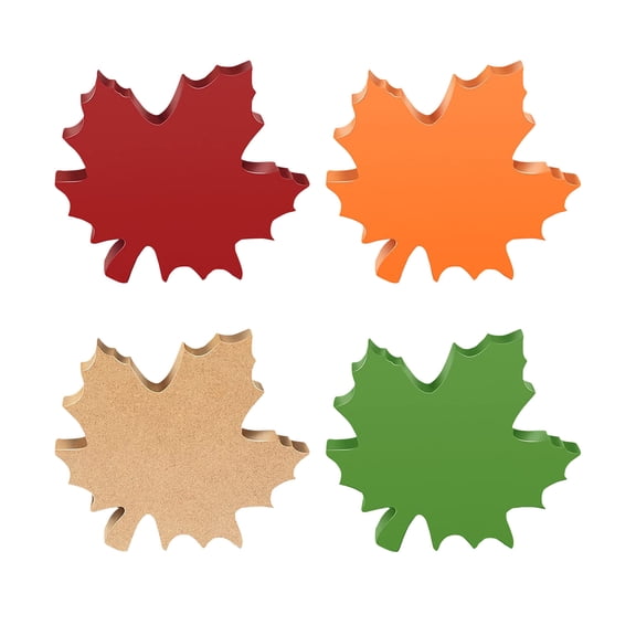 Set of 4 Wooden Maple Leaf Tabletop Decorations for Autumn Harvest Home Office Party Festival Display