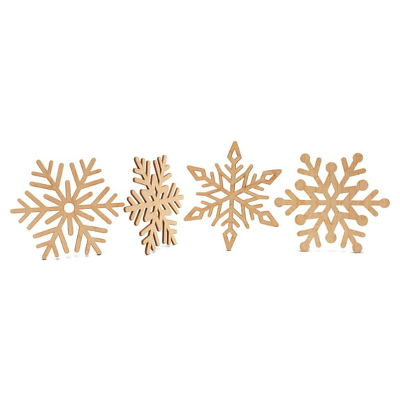 Set of 4 Wooden Snowflake Ornaments 8-inch, Small Cutouts, Christmas Tree Ornaments for Crafts/Decor, by Woodpeckers