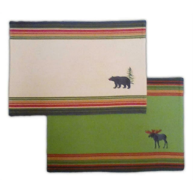Set of 4 Woodland MOOSE & BEAR Cotton Embroidered Placemats, by Kay Dee