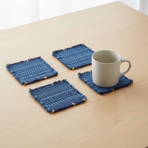 Set of 4 Woven Cotton Coasters, 3.94 x 3.94 Handmade Drink Coasters, Absorbent Boho Table Coasters for Coffee Mugs, Cups & Glasses