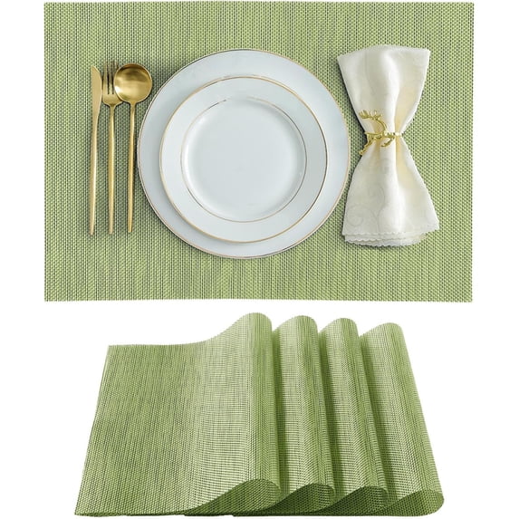 Set of 4 Woven Placemats, Heat Resistant Washable Non-Slip PVC Table Mats for Kitchen Dining Table Indoor Outdoor, 17 x 11.5 in