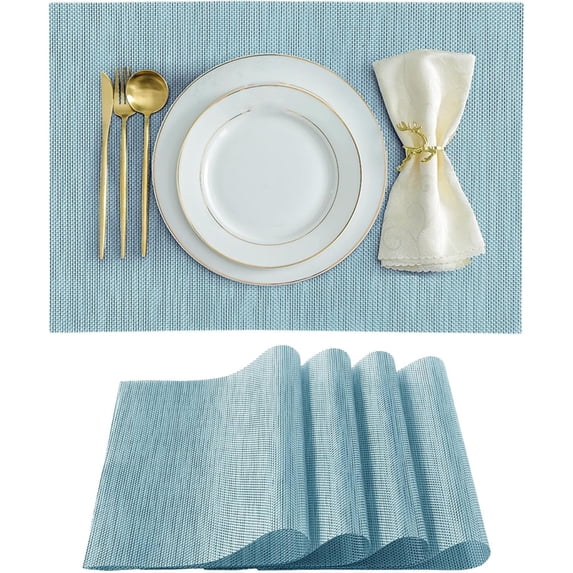 Set of 4 Woven Placemats, Heat Resistant Washable Non-Slip PVC Table Mats for Kitchen Dining Table Indoor Outdoor, 17 x 11.5 in