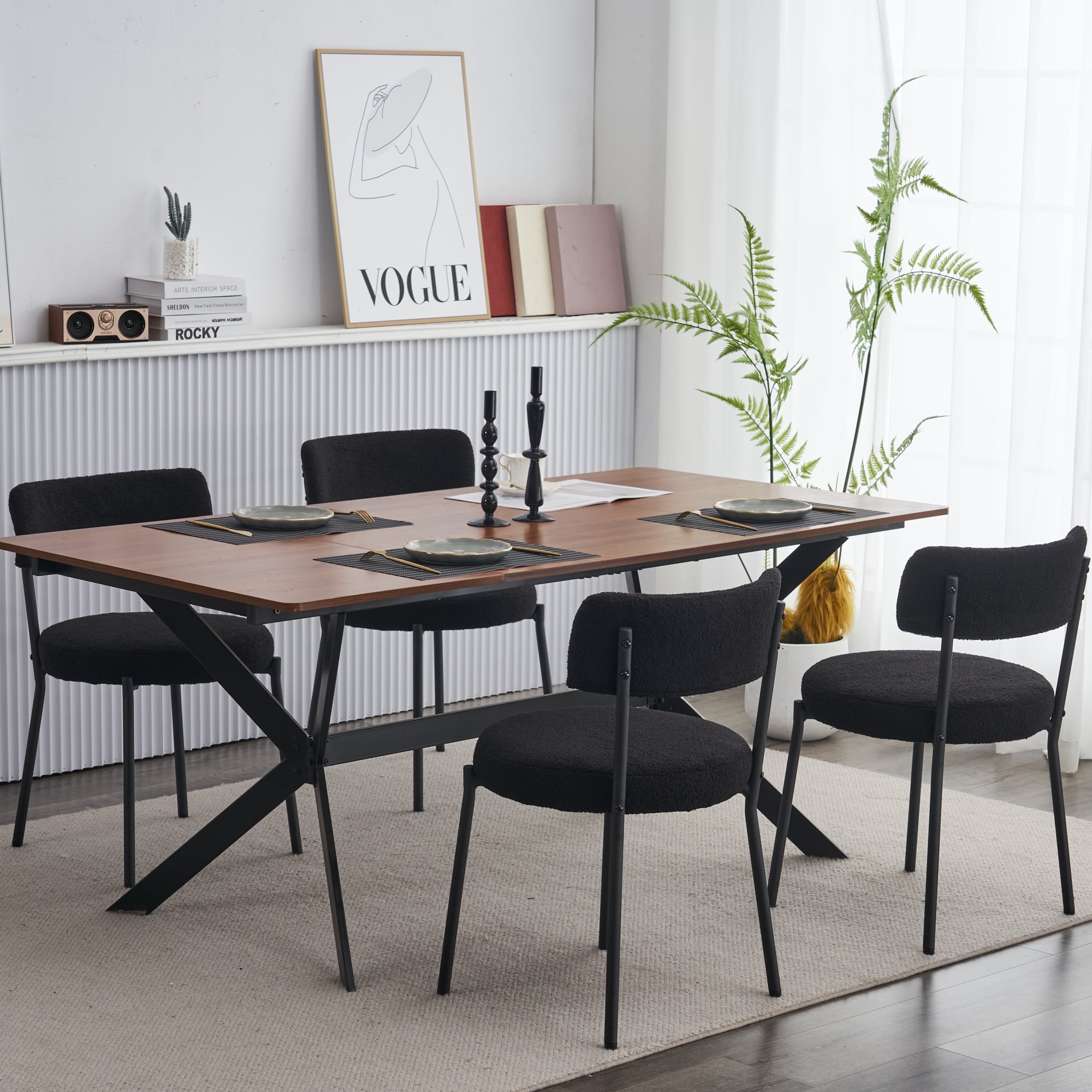 Set of 4 Black Upholstered Metal Mid-Century Modern Dining Chairs