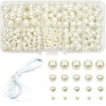 Set of 420 Glass Round Beads, 4mm10mm, White Pearl Effect, for DIY