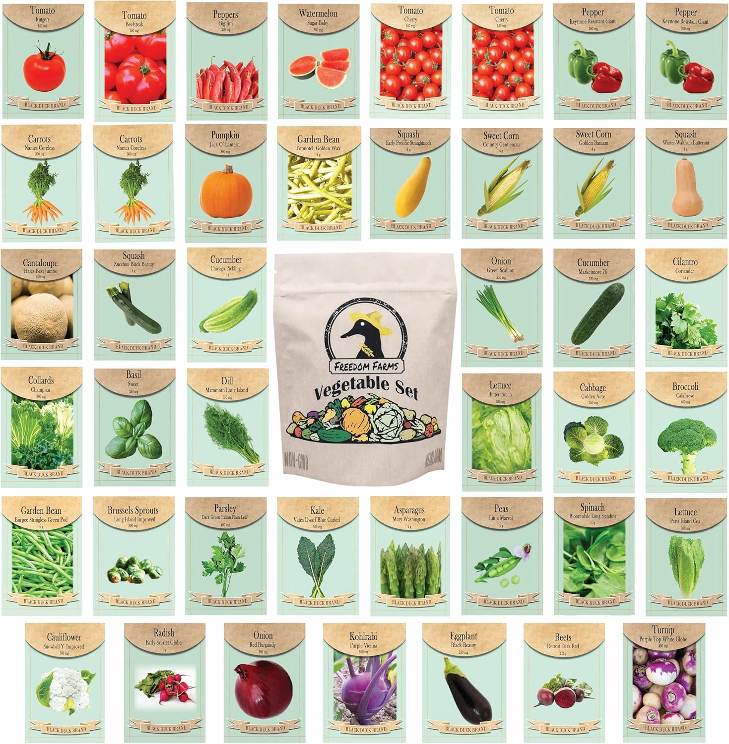 Black Duck Brand 43 Assorted Vegetable & Herb Plant Seeds, Heirloom, Non-GMO, Air-Purifying