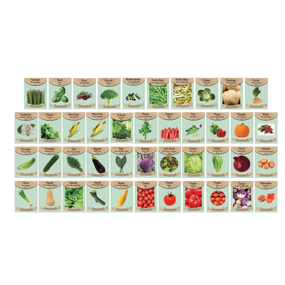 Set of (43) Current Year Assorted Vegetable & Herb Seeds - Create a Deluxe Garden All Seeds are Heirloom - 100% Non-GMO - Heirloom