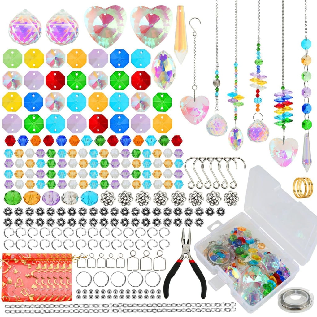 Set of 460 Handmade Winds Chimes Bead Kits Glass Crystals for Window Garden Decoration Practical Jewelry Making Supplies